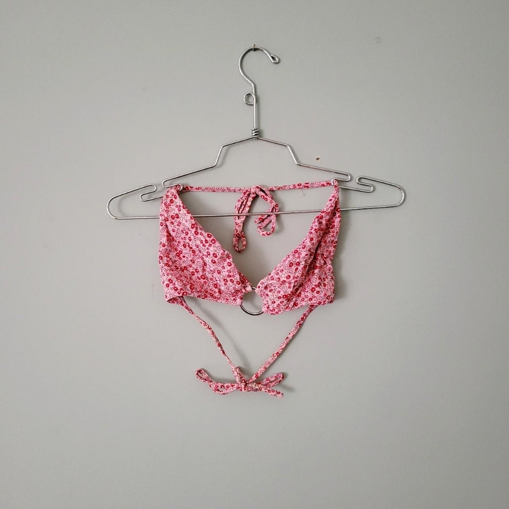 Pink Floral Halter Tie-Around Bikini Top, size Medium